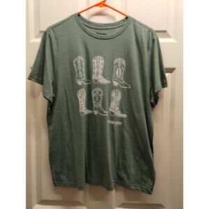 Wrangler Women's Size XL Green Cowboy Boots Short Sleeve Country Graphic T-Shirt